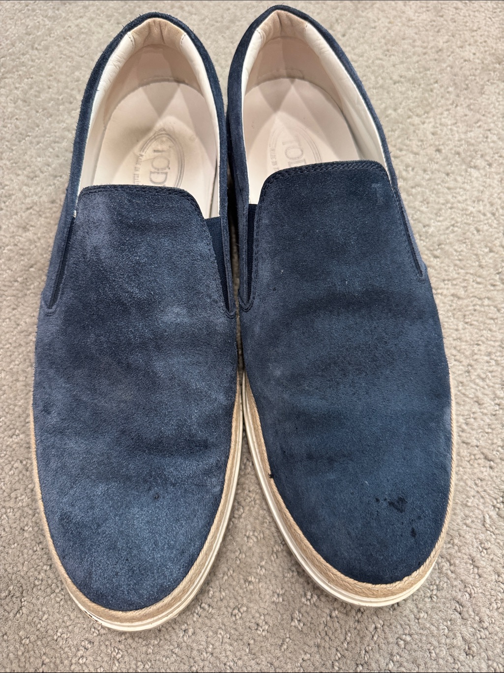 Tod's Navy Suede Slip-On Loafers With Contrast Sole